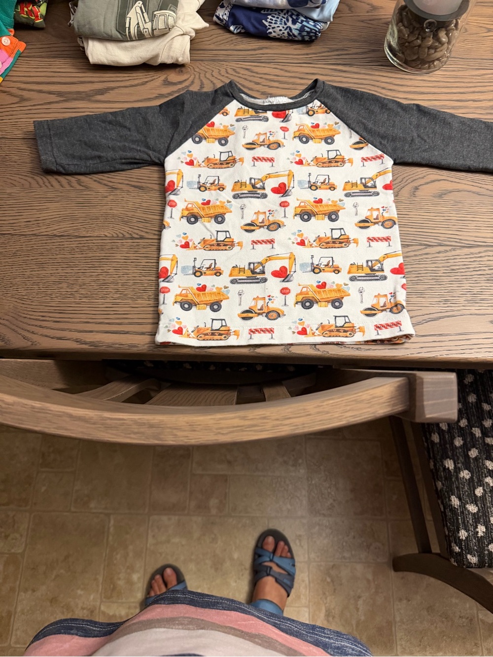 Kids Construction Truck Raglan Tee - Yellow, Gray, Red